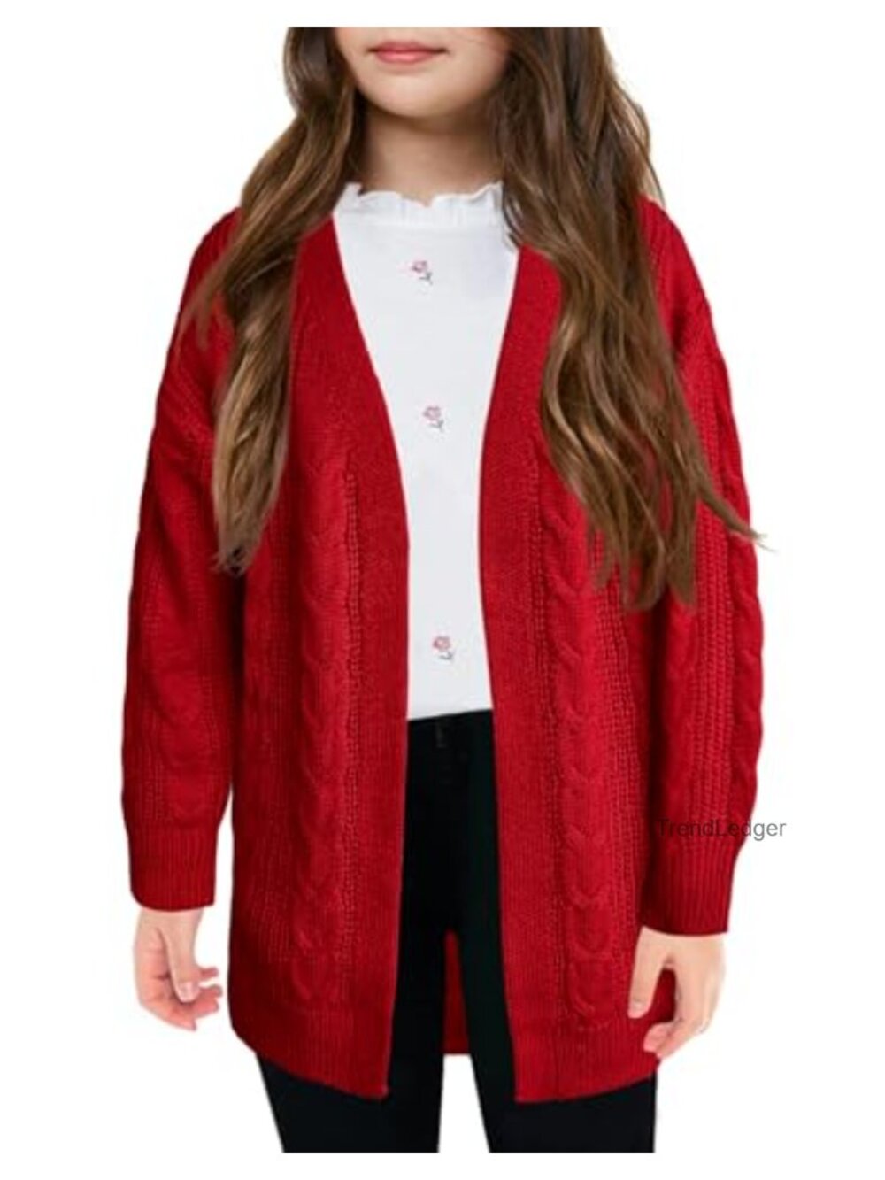 Girls Open Front Cardigan Sweater Long Sleeve Knit School Uniform Outwear